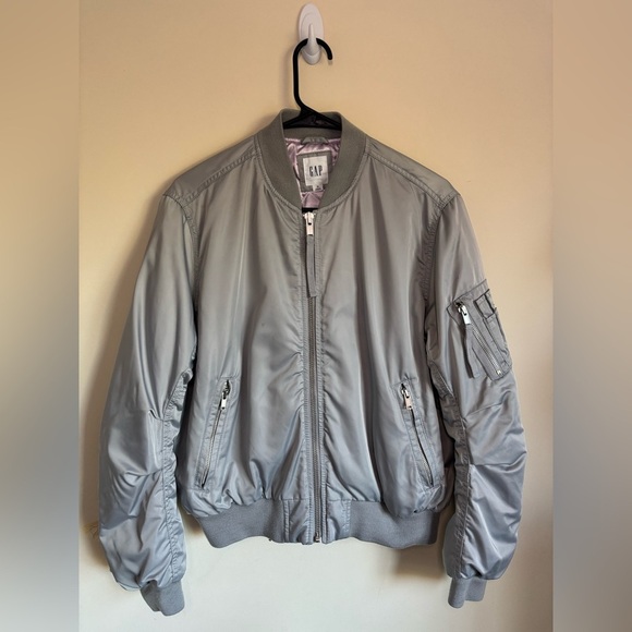 GAP Silver Grey Bomber Jacket  Size M - Picture 2 of 13